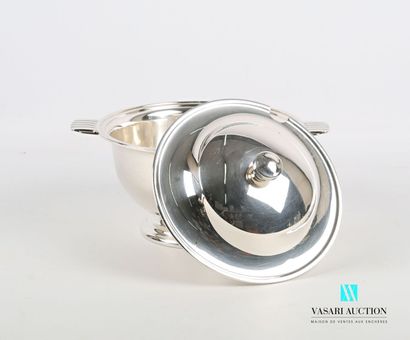 null Soup tureen covered in silver plated metal posing on a pedestal base, the plain...