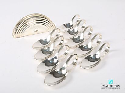 null Suite of nine spoons forming verrine in silver plated metal, model net, the...