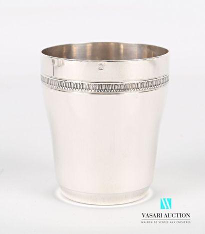 null A truncated cone-shaped silver kettle, the upper part slightly flared is hemmed...