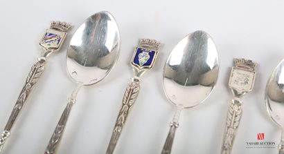 null Suite of six coffee spoons in silver plated metal, the handle decorated with...