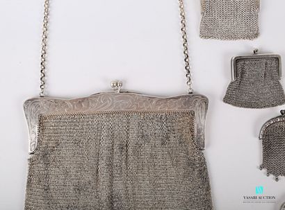 null Silver set including a mesh bag, the setting decorated with fruits and foliage,...