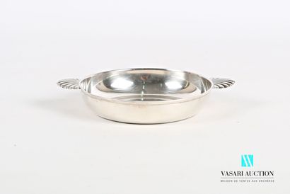null A round silver bouillon on a flat base, the body plain, the border hemmed with...