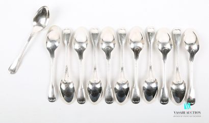 null Suite of twelve silver tea spoons, the handle decorated with nets.

Weight :...