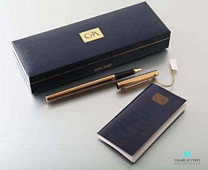 null A gold plated Caran d'Ache ballpoint pen in its box, four Sheaffer pens are...