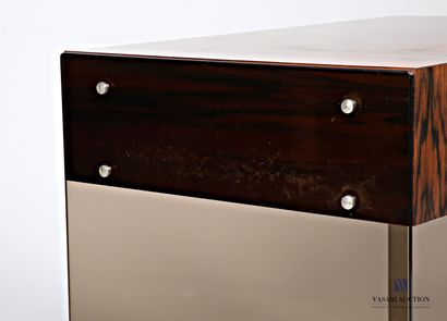 null Rectangular console in rosewood veneer on two vertical plates in smoked glass.
Height...