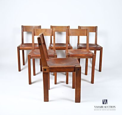 null CHAPO Pierre (1927-1987) 
Suite of six chairs in elm model S24, the back decorated...