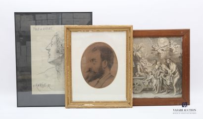 null Lot of framed pieces including, a reproduction of an engraving after a work...