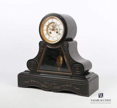 null Black marble clock, the annular dial of round form presents Roman numerals for...