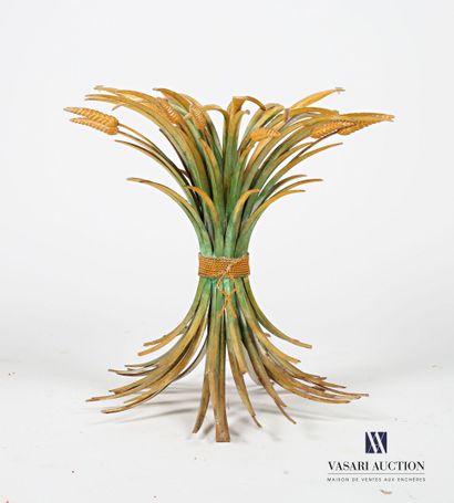 null Coffee table base in patinated metal in the shape of a sheaf of wheat.
(central...
