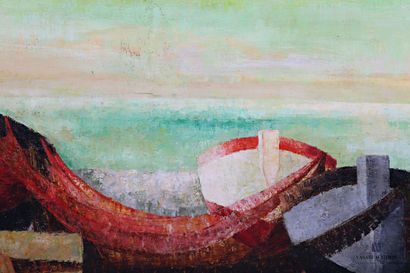 null COURTIN Émile (1923-1997)
Boats and traps in the port - 1974
Oil on canvas
Signed...