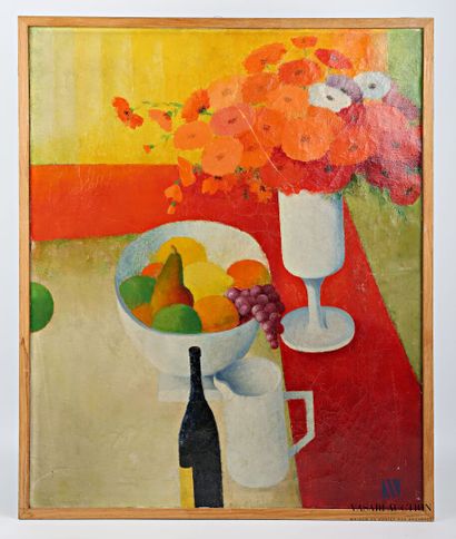null COURTIN Émile (1923-1997)
Still life with a fruit bowl, bouquet and bottle
Oil...