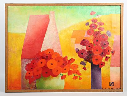 null COURTIN Émile (1923-1997)
Nature morte cubiste au bouquet et toit rouge
Huile...