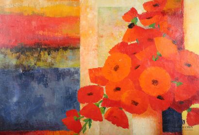 null COURTIN Émile (1923-1997)
Poppies and fruit bowl 
Oil on canvas
Signed lower...