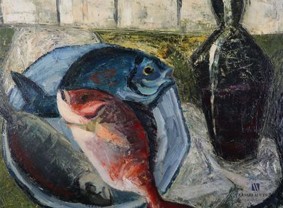 null COURTIN Émile (1923-1997)
Gros poisson et assiette de poissons 
Huile sur toile
Signée...
