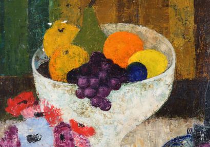 null COURTIN Émile (1923-1997)
Fruit bowl and long basket of fruits with bananas...
