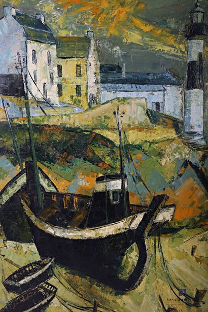 null COURTIN Émile (1923-1997)
The lighthouse of Dolëan at low tide - 1958
Oil on...