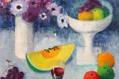 null COURTIN Émile (1923-1997)
Still life with a bouquet, fruit cup and melon slice
Oil...