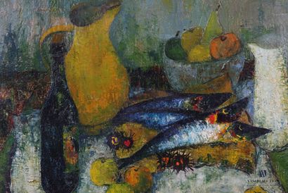null COURTIN Émile (1923-1997)
Still life with three herrings on a green background...