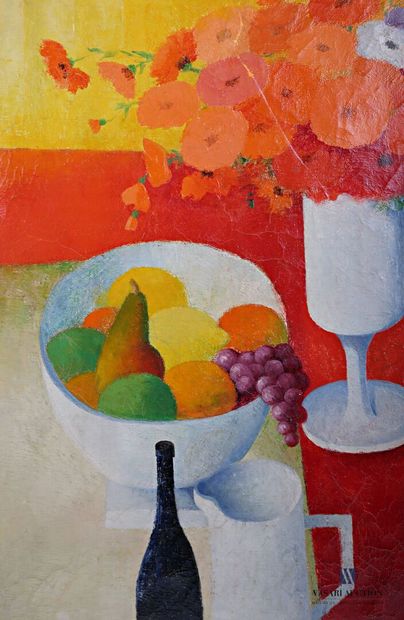 null COURTIN Émile (1923-1997)
Still life with a fruit bowl, bouquet and bottle
Oil...