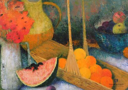 null COURTIN Émile (1923-1997)
Still life with a slanted basket, oranges and a slice...