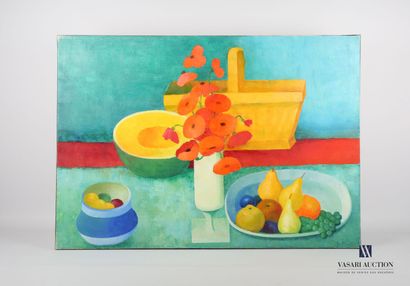 null COURTIN Émile (1923-1997)
Still life with basket, poppies and fruit plates -...