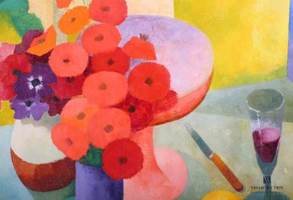 null COURTIN Émile (1923-1997)
Still life with a bunch of poppies and a glass of...