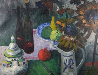 null COURTIN Émile (1923-1997)
Still life Soup pot and artichoke flowers - 1963
Oil...