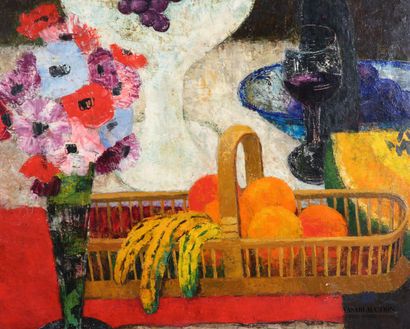 null COURTIN Émile (1923-1997)
Fruit bowl and long basket of fruits with bananas...