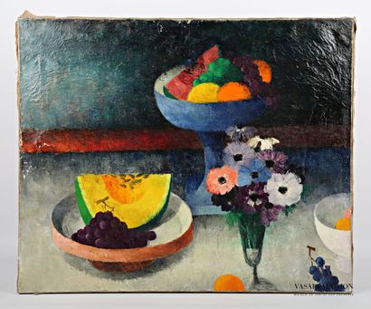 null COURTIN Émile (1923-1997)
Blue Compotier with Anemones and Pumpkin - 1975
Oil...