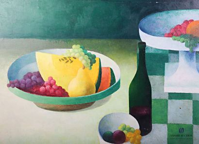 null COURTIN Émile (1923-1997)
Still life with fruit dish and green checkered tablecloth...