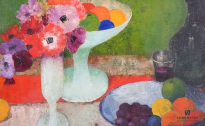 null COURTIN Émile (1923-1997)
Still life with poppy bouquet, fruit cup and wine...