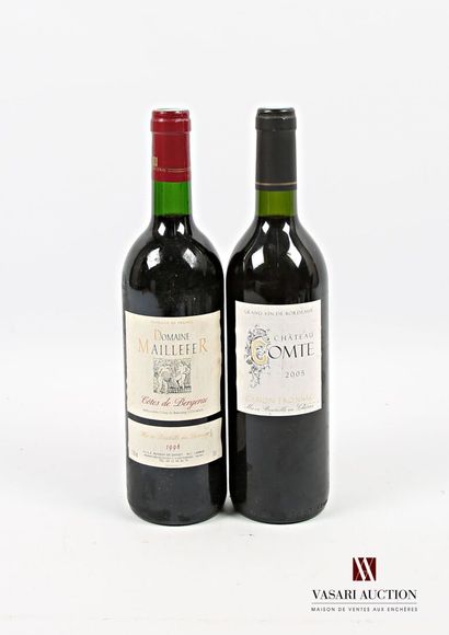 null Lot of 2 bottles including :
1 bottle Château COMTE Canon Fronsac 2005
1 bottle...