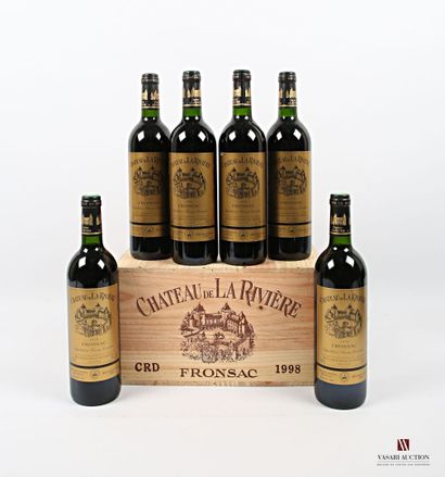 null 6 bouteilles	Château de LA RIVIÈRE	Fronsac	1998
	Et. impeccables. N : bas goulot....