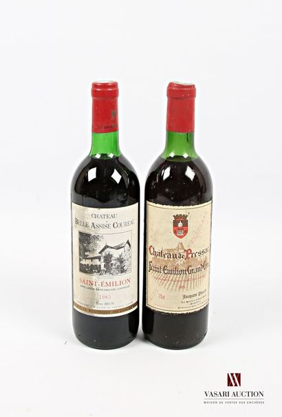 null Lot of 2 bottles including :
1 bottle Château BELLE ASSISE COUREAU St Emilion...