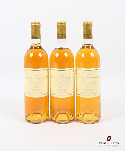 null 3 bottles Château LARROUQUEY Cérons 1996
	And. excellent. N: 2 mid/bottom neck,...