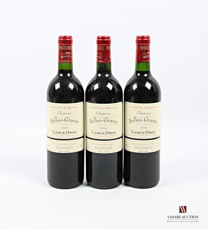 null 3 bottles Château BELLES-GRAVES Lalande de Pomerol 2000
	And. barely stained....