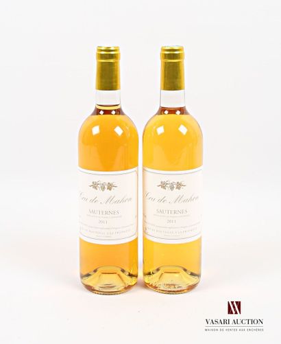 null 2 bouteilles	CRU DE MAHON	Sauternes	2011
	Et. impeccables. N : 1 mi/bas goulot,...