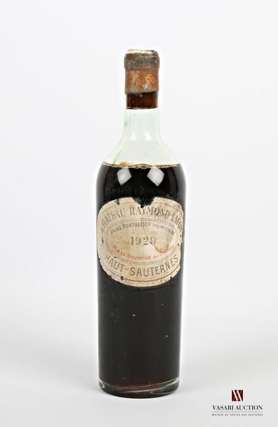 null 1 bouteille	Château RAYMOND LAFON	Sauternes	1929
	Et. fanée, tachée et déchirée...