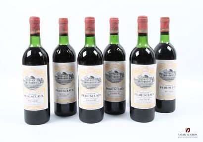 null 6 bottles Château PÉDESCLAUX Pauillac GCC 1975
	And. slightly stained. N: 5...