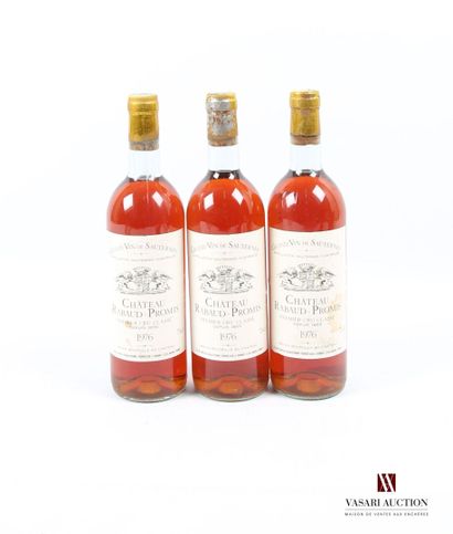 null 3 bottles Château RABAUD PROMIS Sauternes 1er GCC 1976
	Et: 1 a little stained,...