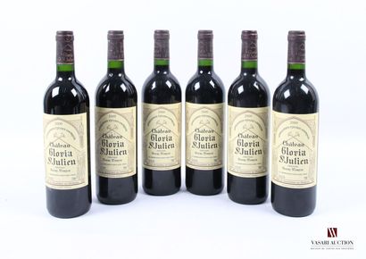 null 6 bottles Château GLORIA St Julien 2000
	Condition: 5 impeccable, 1 stained....