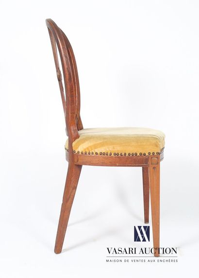 null Suite of nine chairs and an armchair e, molded and carved oak, the oval openwork...