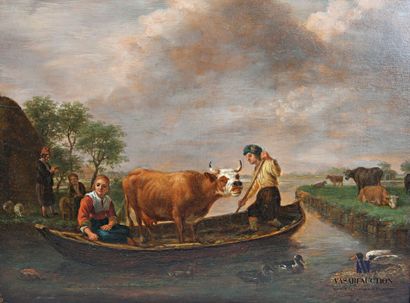 null French school of the 19th century
Transport of an Ox in the Marais Poitevin
Oil...