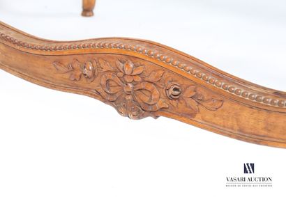null Bed with two bedsides in natural wood molded and carved, the head and foot moved...