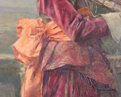 null DE ANDREIS Alex (c.1830 - 1925)
Portrait d'apparat en tenue de chasseur 
Huile...