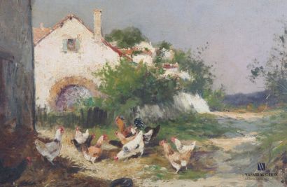 null MARECHAL Charles (1865-c.1931)
Poules picorant devant la ferme
Huile sur toile
Signée...
