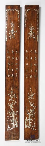 null INDOCHINA
Pair of wooden panels with calligraphic motifs in the center, one...