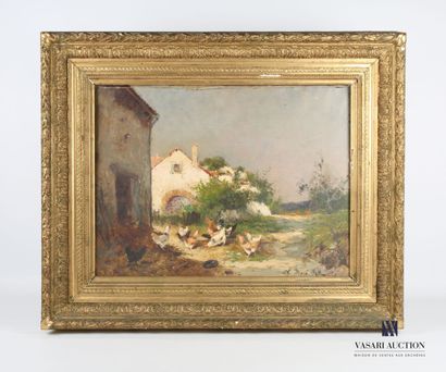 null MARECHAL Charles (1865-c.1931)
Chickens pecking in front of the farm
Oil on...