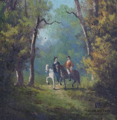 null French school of the 19th century 
Gallant scene with horsemen
Oil on panel...