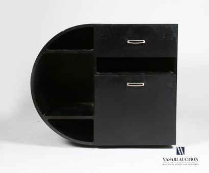 null Storage unit in black melamine with a semi-spherical side with three shelves...